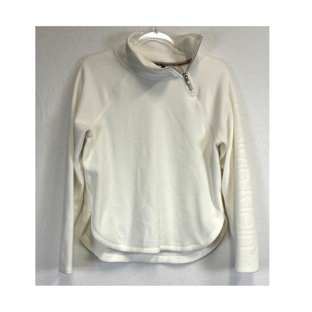 Calvin Klein Performance Pullover Small Ivory Fleece Quarter Zip Mock Neck Cozy